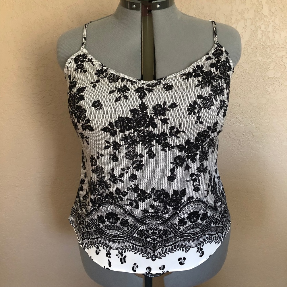 Lace-look Silky Black & White Camisole - L (10-14)